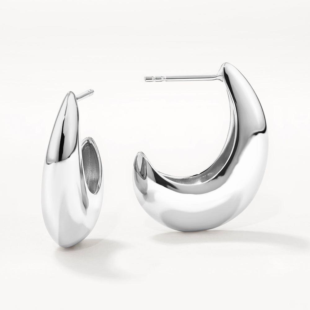 Silver Puff Dome Hoop Stud Earrings for Women - Trendy Minimalist Jewelry for Everyday Wear, Parties & Special Occasions