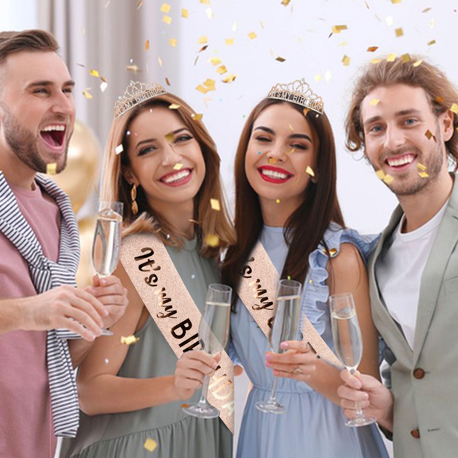 Rose Gold Birthday Crown & Sash Set for Women - Elegant Adult Birthday Party Decorations & Gifts - Perfect for Birthday Celebrations, Bachelorette Parties & Special Occasions