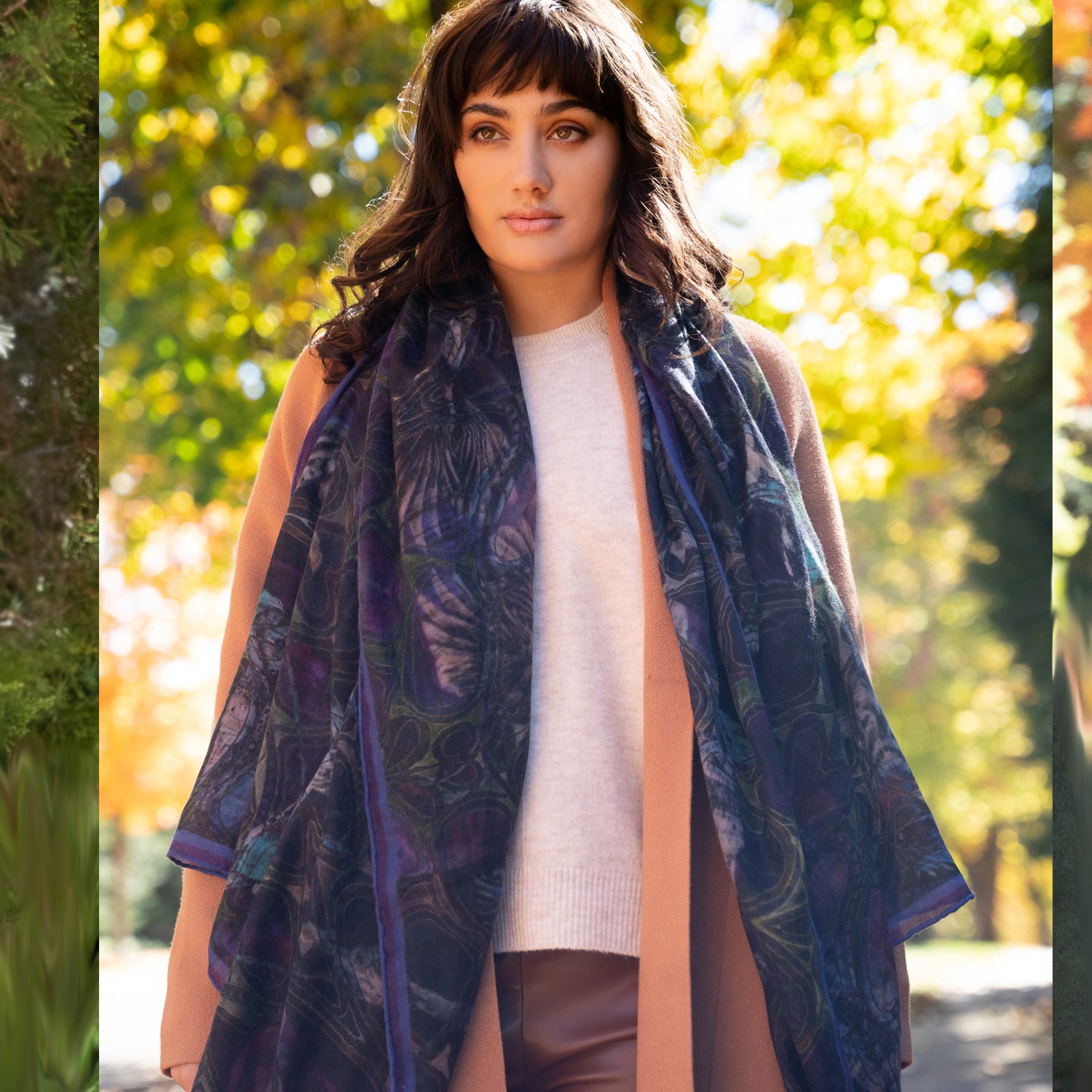 Elegant Jeweled Birds Print Long Cashmere Scarf - Soft Winter Wrap for Women - Perfect for Office, Travel & Special Occasions