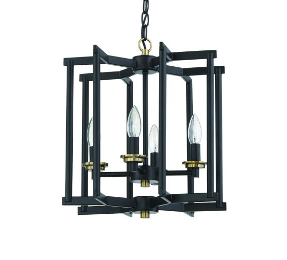 Craftmade Avante Grand 4-Light 14-Inch Flat Black and Satin Brass Cage Foyer Ceiling Light Fixture - Modern Entryway Lighting for Hallway, Living Room, and Bedroom (Model 56934 FBSB)