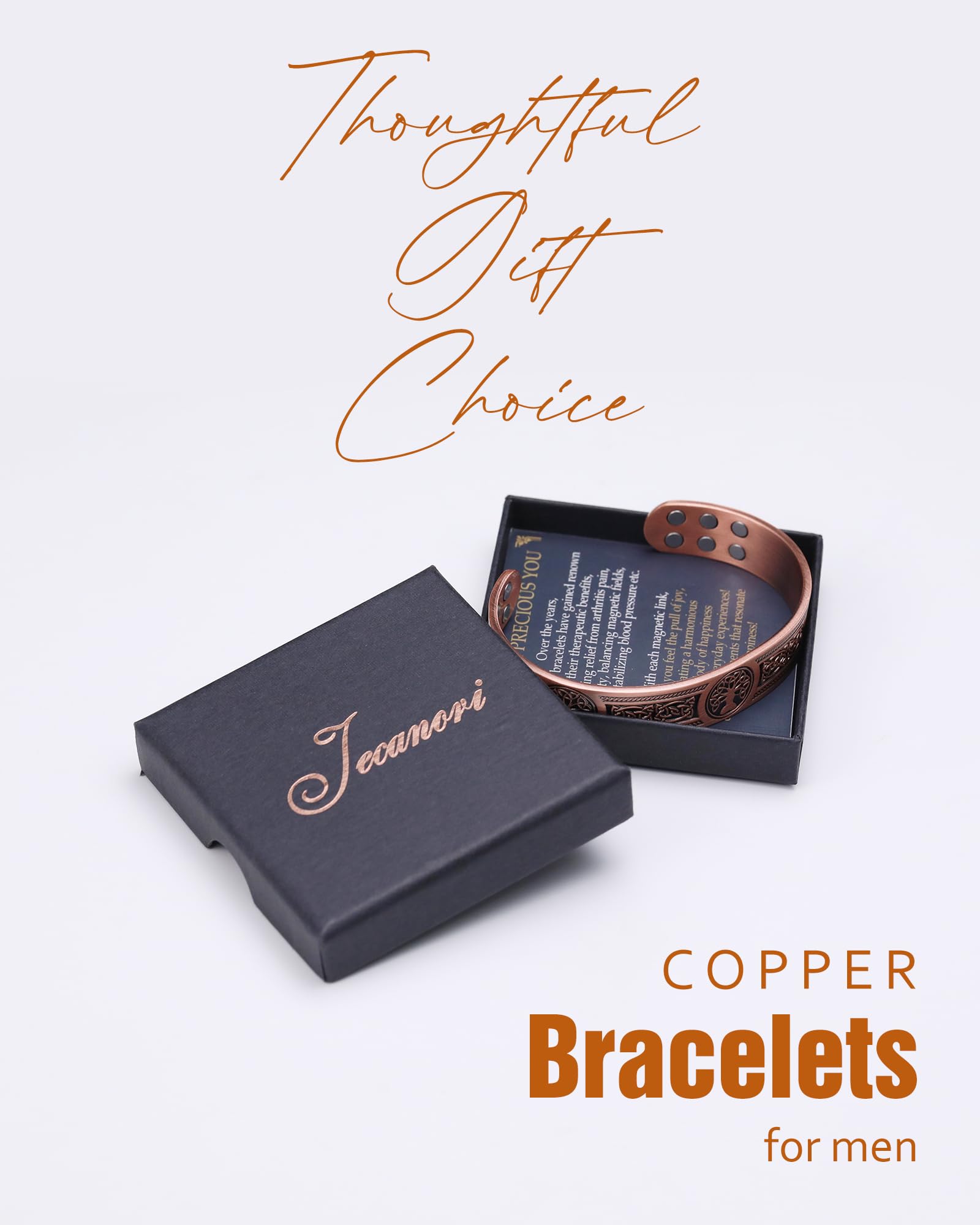 Jecanori 18X Strength Magnetic Copper Bracelet for Men - 3,800 Gauss Magnets, 99.99% Pure Solid Copper Jewelry Gift for Arthritis Pain Relief & Improved Circulation (Perfect for Workouts, Outdoor Activities & Daily Wear)