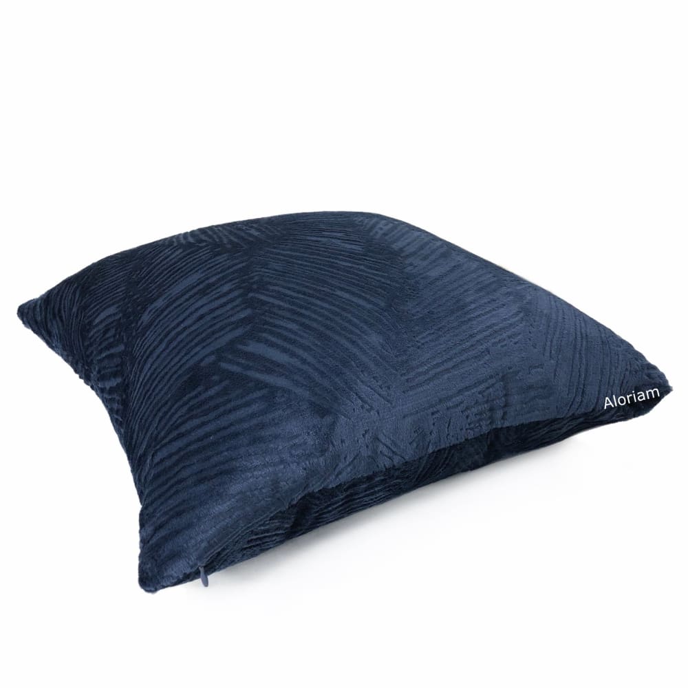 Isla Navy Blue Crosshatch Leaf Texture Velvet Pillow Cover - Soft Decorative Throw Pillow Case for Sofa, Bed, Couch - Home Decor Accent for Living Room, Bedroom