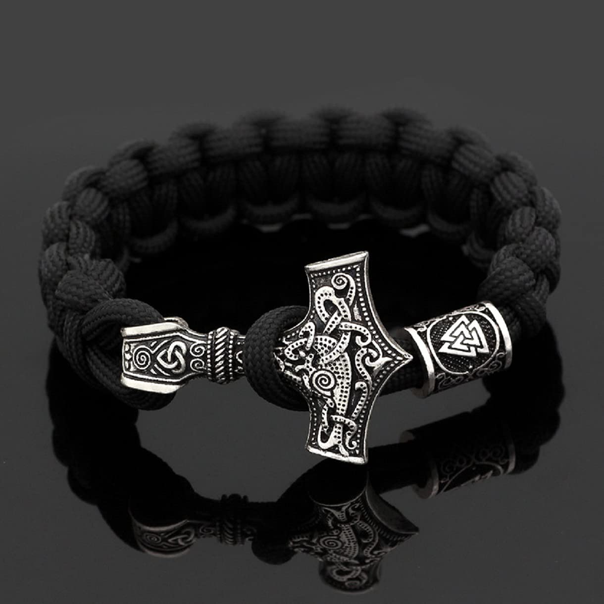 Viking Hammer Bracelet for Men - Norse Valknut Hammer Braided Bracelet with Celtic Knot Design, Odin Rune Jewelry, Punk Bangle | Perfect for Viking Lovers, Norse Mythology Enthusiasts, and Punk Fashion Accessories