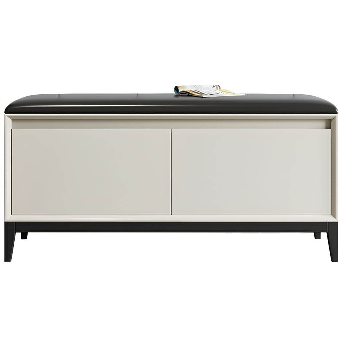 Modern Black Faux Leather Rectangle Storage Ottoman with Wood Frame and Nailhead Trim - Stylish Living Room Footrest, Bedroom Bench & Hidden Storage Solution for Home Decor