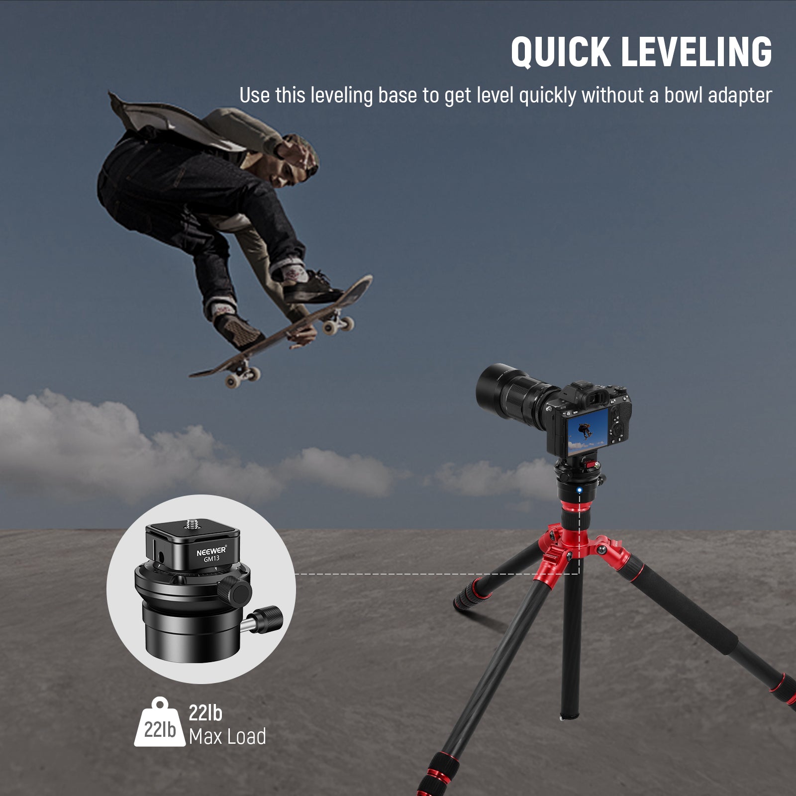NEEWER GM13 Tripod Leveling Base - Heavy Duty Camera Leveling Head for DSLR, Mirrorless & Video Cameras - Perfect for Photography, Videography & Studio Shooting