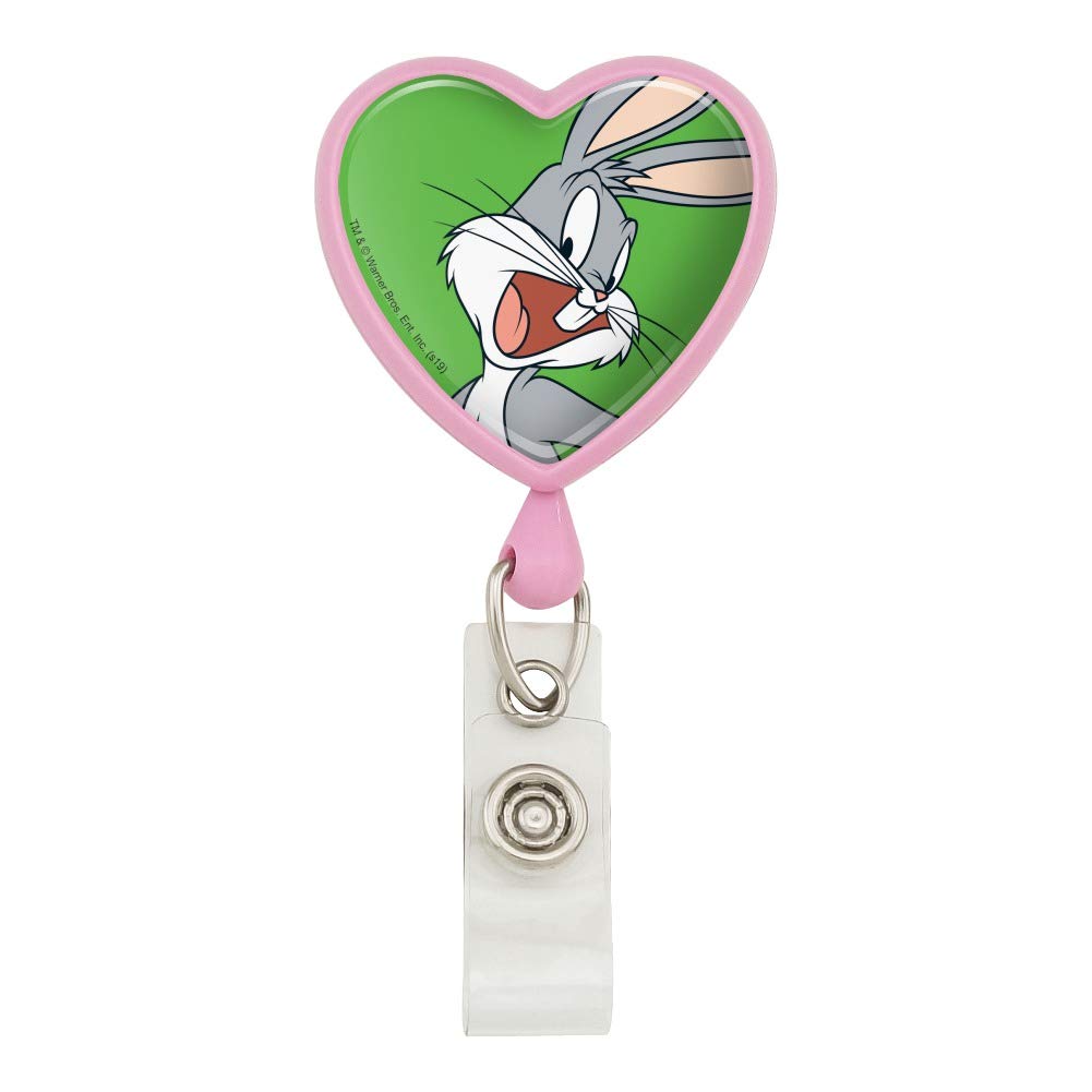 Looney Tunes Bugs Bunny Heart Lanyard - Retractable Badge Reel with ID Card Holder for Work, School & Events | Cute Cartoon Accessories for Teachers, Nurses & Employees