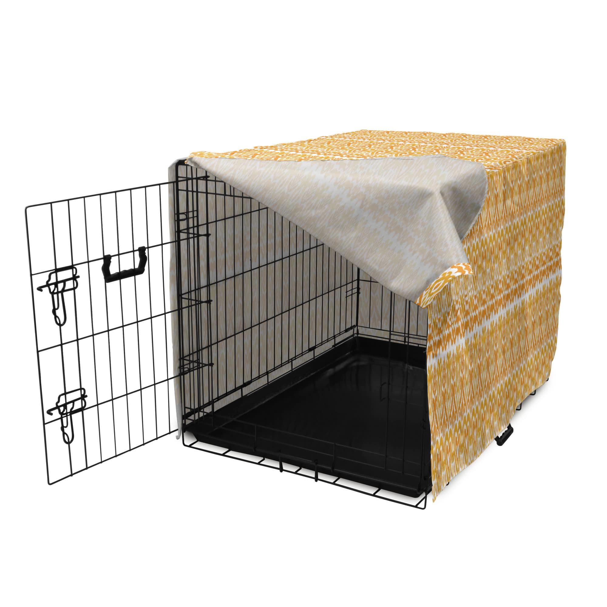 Lunarable Ikat Dog Crate Cover - Continuous Hearts & Ornaments Print on Plain Backdrop - Easy to Use Pet Kennel Cover for Medium & Large Dogs (42 Inch) - White Earth Yellow Marigold - Perfect for Home Decor & Pet Safety
