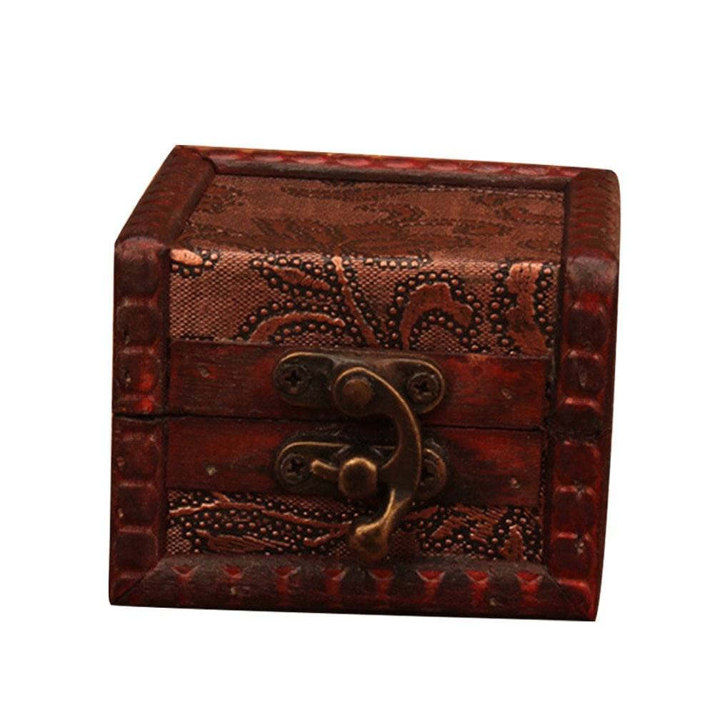 Vintage Small Wooden Jewelry Box with Coin Pattern - Handmade Bracelet Storage Case with Lock - Perfect for Jewelry, Coin & Gift Organizer - Ideal for Home, Travel & Wedding Decor