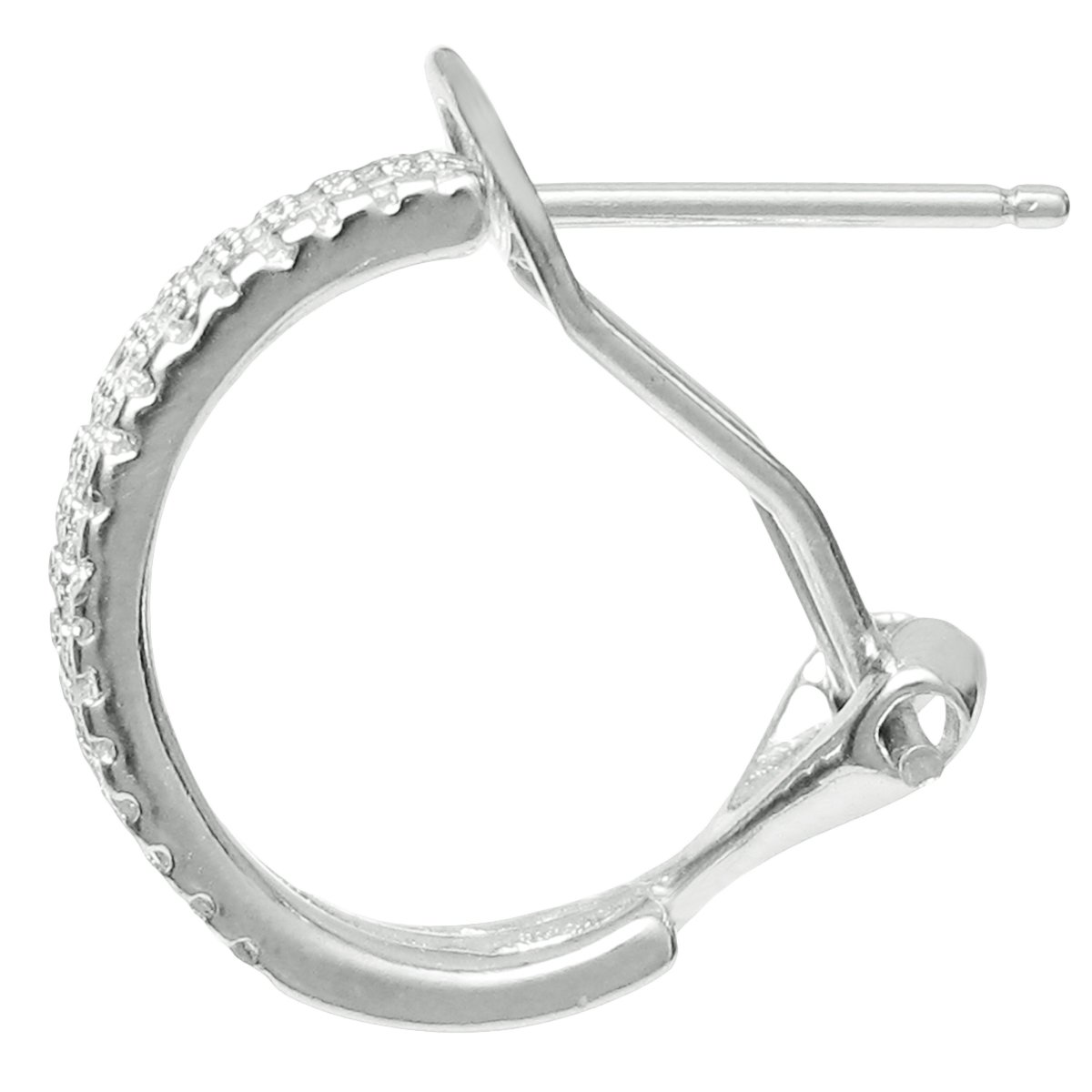 Rhodium-Plated Sterling Silver Half Hoop Earrings with Clear Cubic Zirconia - French Clip Back for Secure Fit | Elegant Jewelry for Parties, Weddings & Everyday Wear