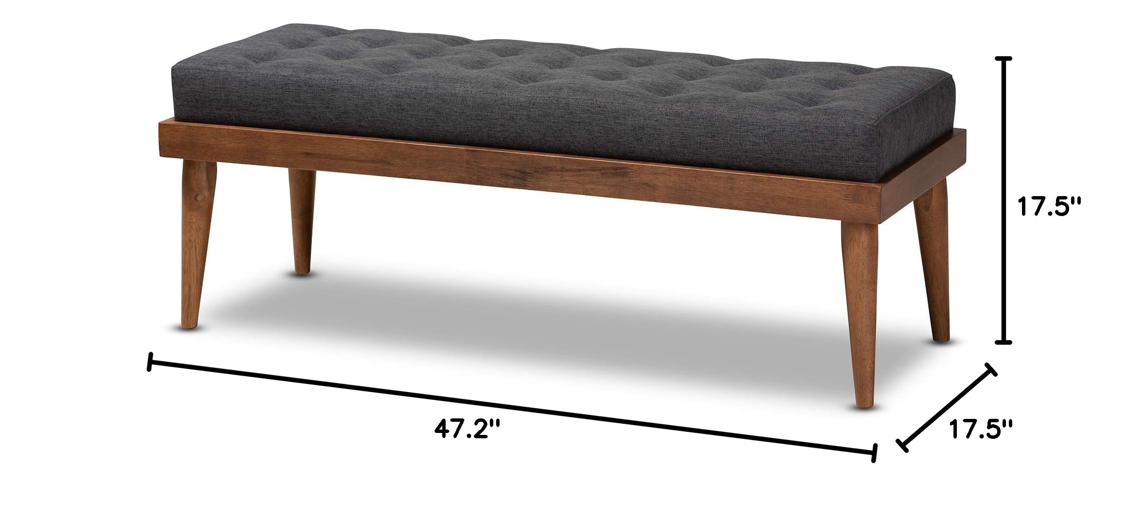 Baxton Studio Modern Wooden Bench with Upholstered Seat - Charcoal Fabric & Walnut Finish - Perfect for Entryway, Bedroom, or Living Room Seating