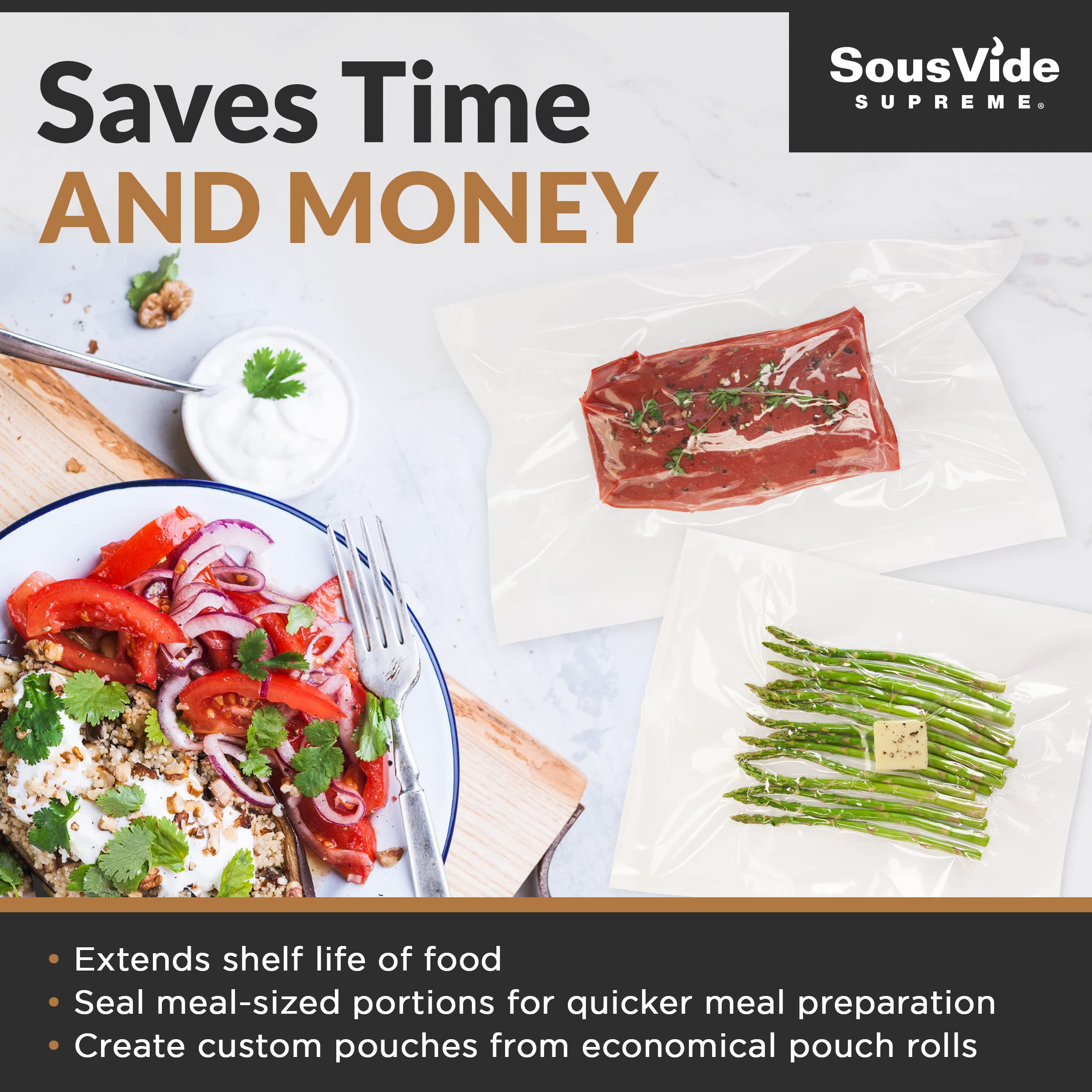 Sous Vide Supreme VS007 Vacuum Sealer Machine - Professional Food Preserver for Dry & Moist Foods - Seal Only Function & Custom Bag Sizing - Perfect for Sous Vide Cooking, Meal Prep & Food Storage (Bags Not Included) - Ideal for Home Kitchens, Restaurants & Camping Trips