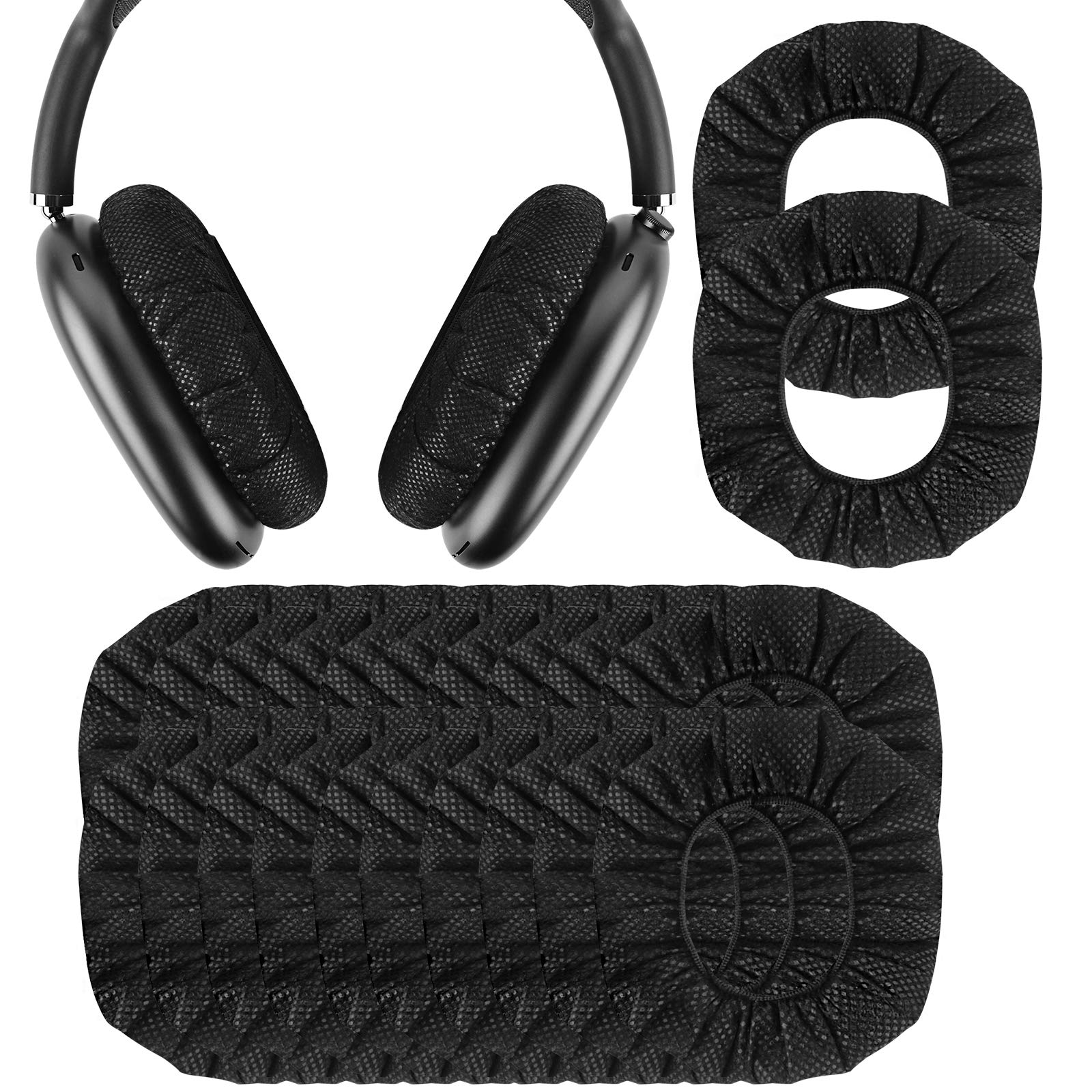 Geekria 30 Pairs Disposable Stretchable Headphone Ear Covers - Sanitary Protector for Over-Ear Headphones (Medium/Black) - Perfect for Gyms, Salons, and Shared Listening Spaces