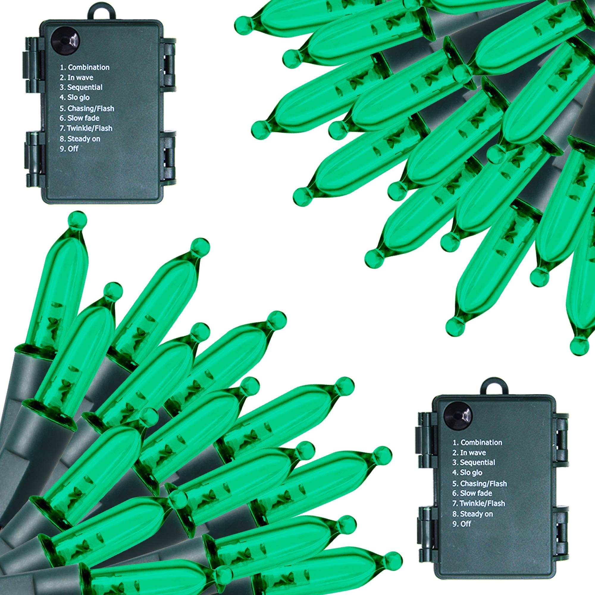 Twinkle Star St. Patrick's Day Green LED String Lights - 2 Pack 16FT 50 LED Waterproof Fairy Lights for Indoor/Outdoor Use, Battery Powered Shamrock Party Decorations - Perfect for Patio, Garden, Christmas Tree, Wedding & Holiday Decor