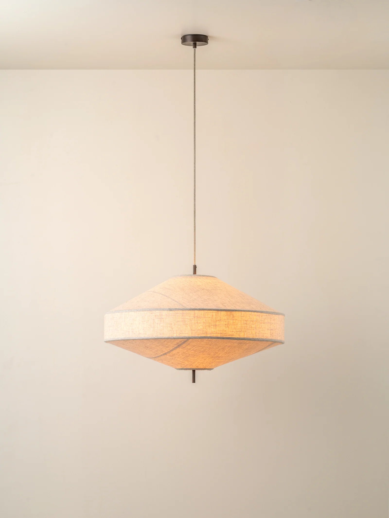 Solara Large Aged Brass & Natural Linen Pendant Light - Vintage Industrial Ceiling Fixture for Dining Room, Kitchen Island or Bedroom Lighting