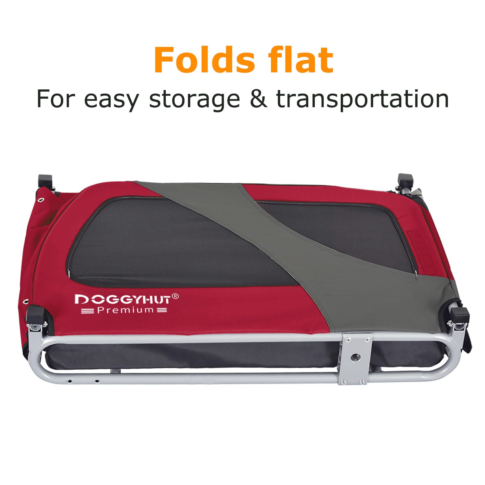 DOGGYHUT® XL Dog Bike Trailer for Large Dogs - Heavy Duty 100 lbs Capacity Pet Bicycle Carrier with Foldable Frame & Low Center Gravity - Perfect for Cycling, Jogging, Outdoor Adventures with Your Dog