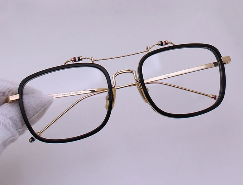 Black Unisex Square Double Bridge Acetate Eyeglasses Frame - Lightweight Alloy & Acetate Design for Men & Women - Perfect for Reading, Work, and Fashion Accessories (Model TBS816)