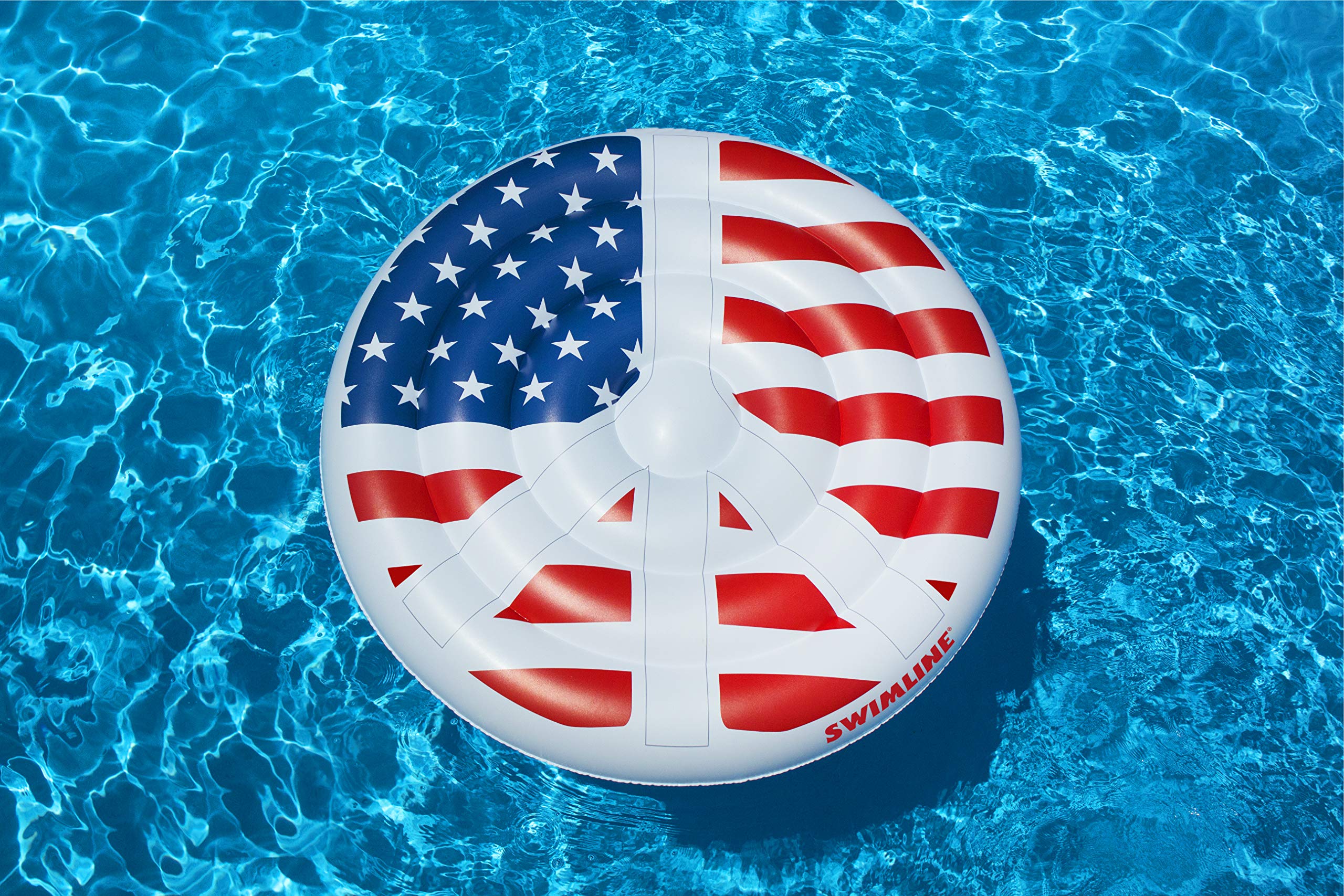 Inflatable Americana Peace Sign Pool Float - Patriotic Summer Pool Raft for Adults & Kids - Perfect for Backyard Pools, Lakes & Beach Vacations