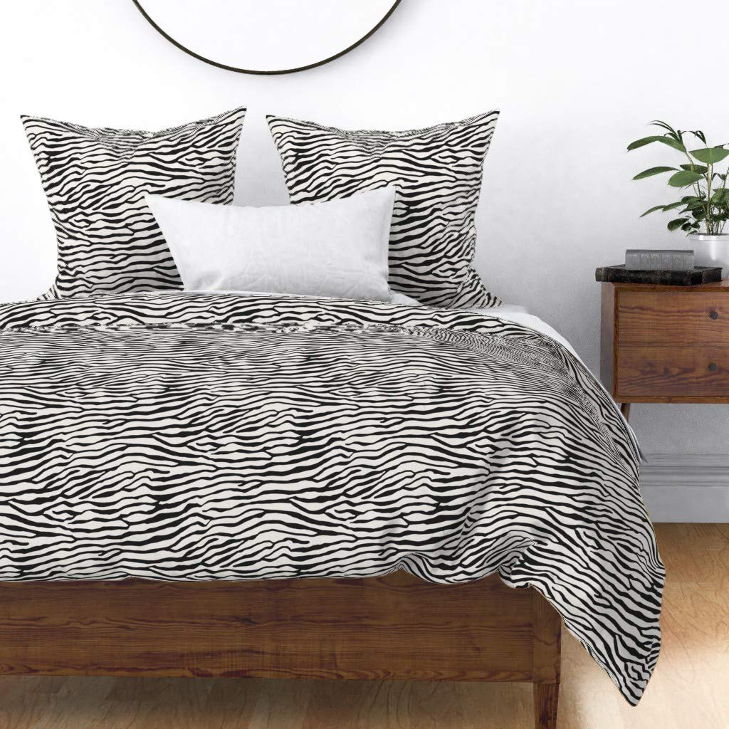 Brackenbury Beach Black White Zebra Waves Duvet Cover - King/California King Size, 100% Cotton Sateen Custom Bedding | Animal Print Striped Texture for Modern & Coastal Bedroom Decor