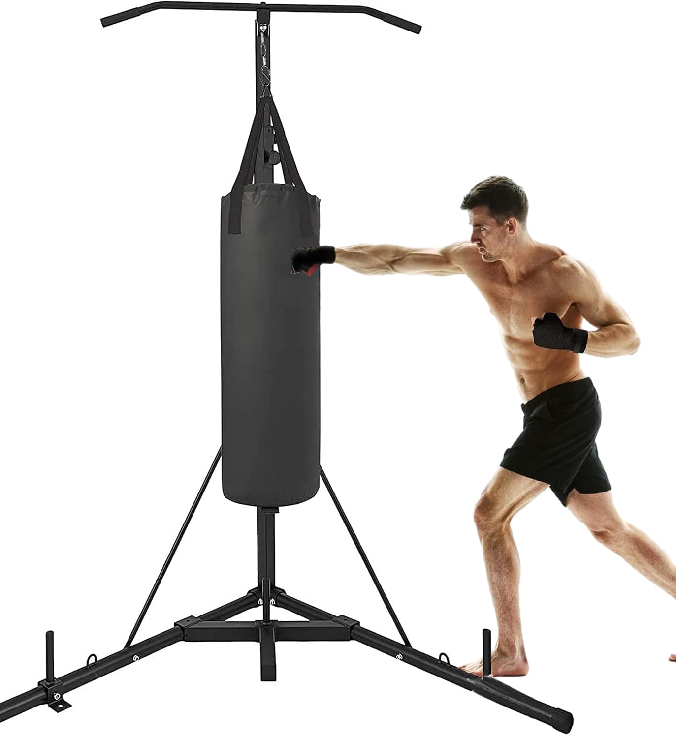 BotaBay Heavy Duty Folding Punching Bag Stand with Pull-Up Bar - Portable Free Standing Boxing Stand for Home Gym, MMA Training & Fitness Workouts - Perfect for Indoor & Outdoor Use (Stand Only)