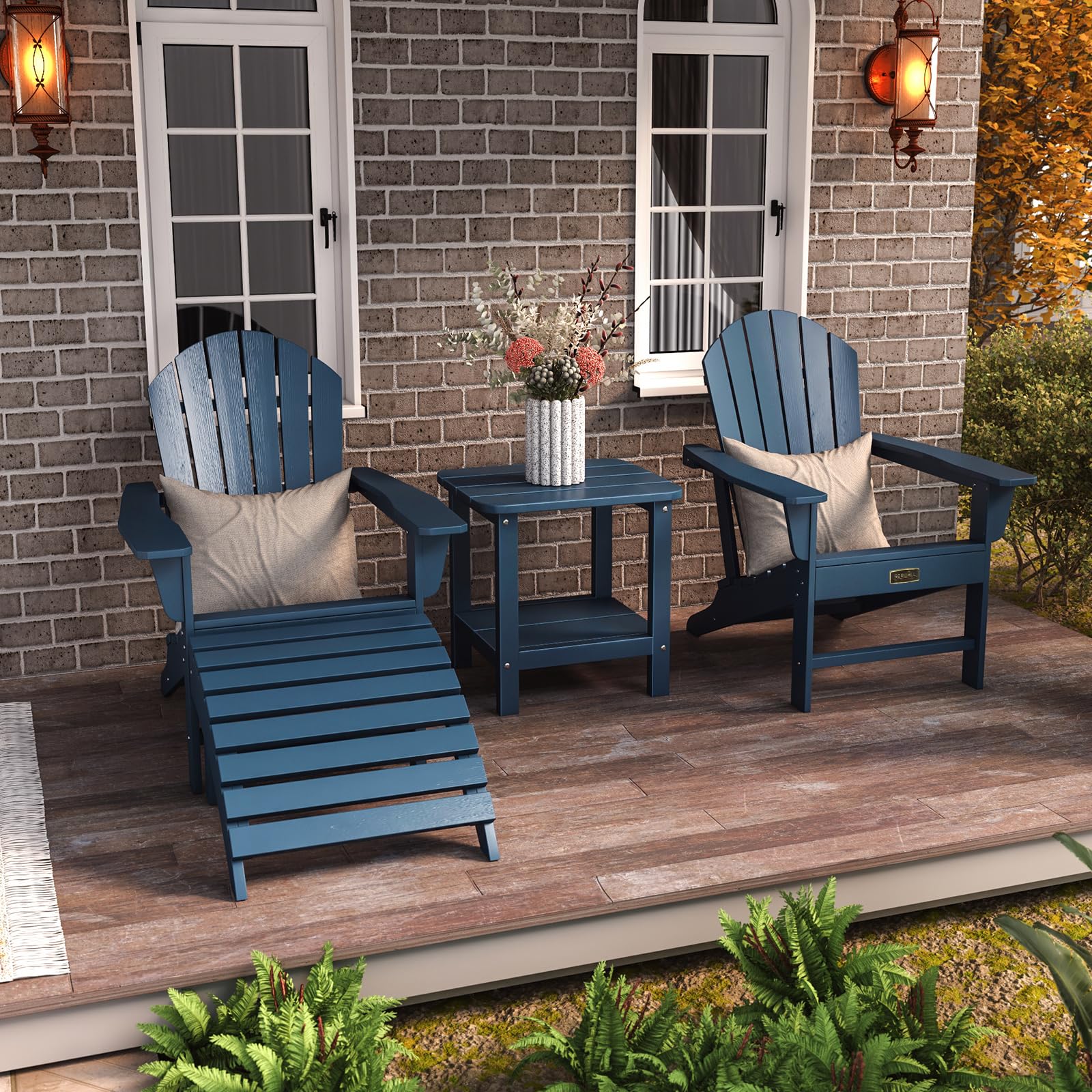 SERWALL Adirondack Chair Set of 4 - Weather-Resistant Outdoor Patio Furniture for Garden, Backyard & Lawn - Classic Design & Easy Maintenance (Blue) | Perfect for Relaxing, Lounging & Entertaining Guests