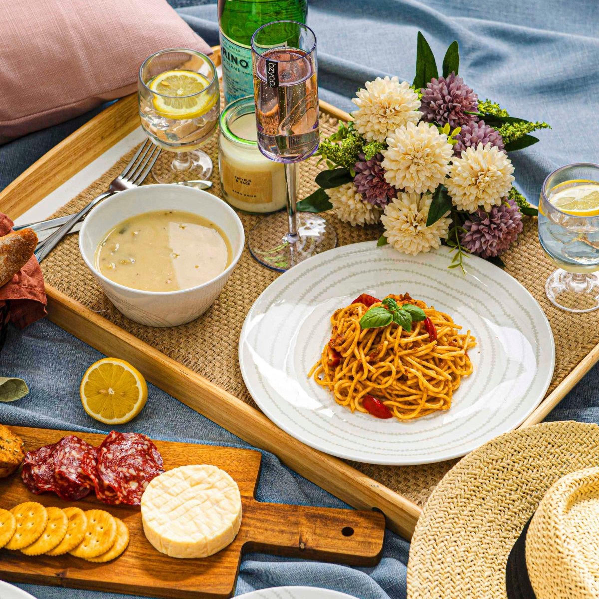 12-Piece White Melamine Dinnerware Set - Durable Planet-Themed Plates & Bowls for Outdoor Picnics, Camping, and Everyday Use