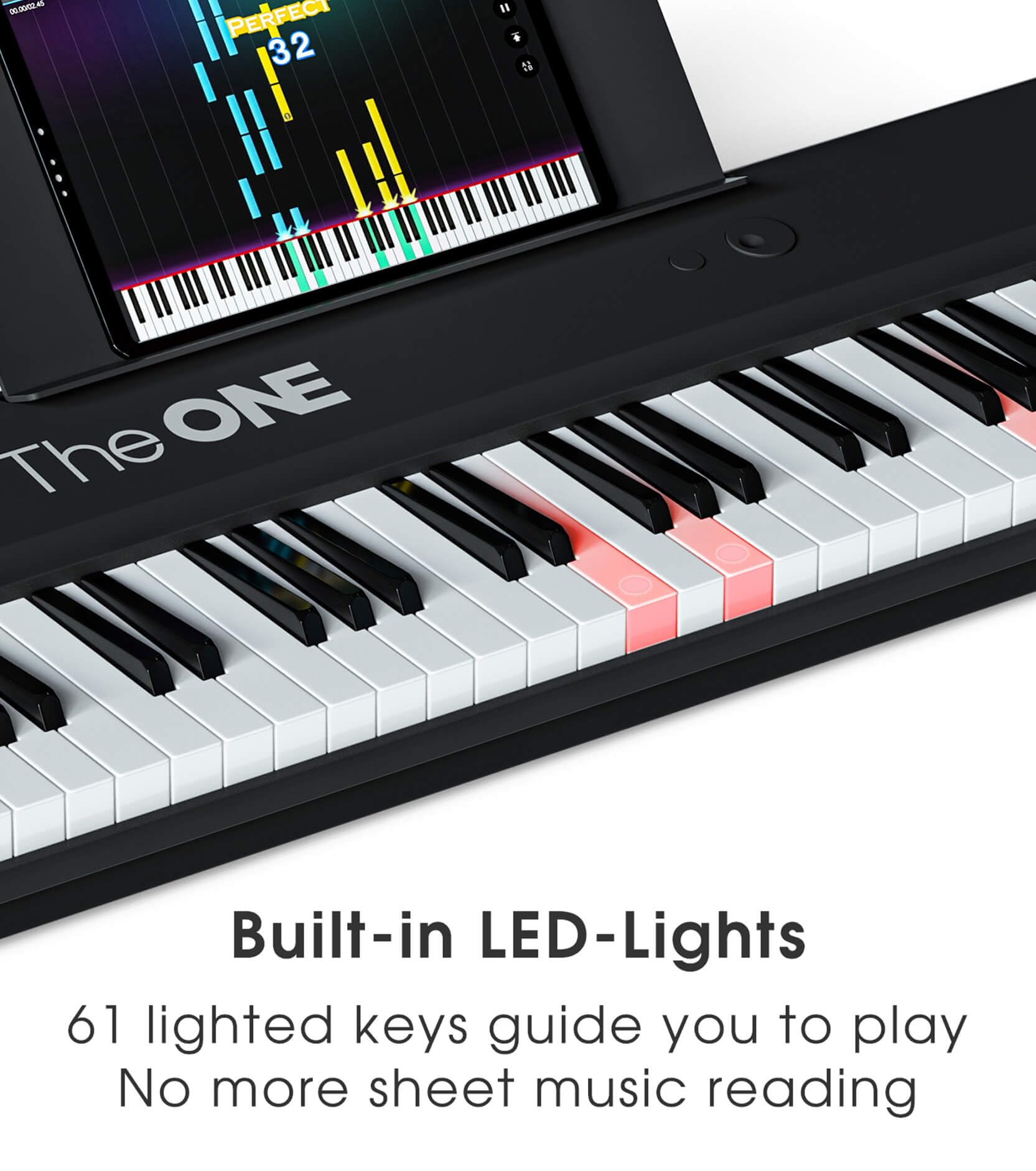 The ONE Smart Keyboard COLOR 61-Key Lighted Digital Piano for Beginners with 256 Tones, 64 Polyphony, Built-in LED Lights & Free Apps - Perfect for Home Practice, Music Learning & Live Performance (Black)