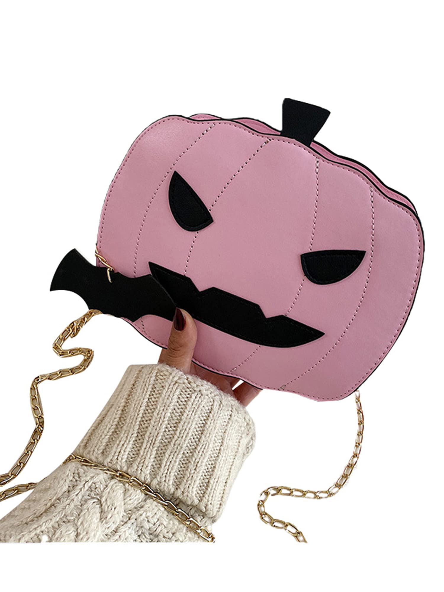 Stylish Women's Pumpkin Shoulder Bag - Cute Devil Crossbody Purse for Halloween Trick or Treat - Fashionable Pink Handbag (One Size) - Perfect for Halloween Parties, Cosplay & Everyday Fall Fashion