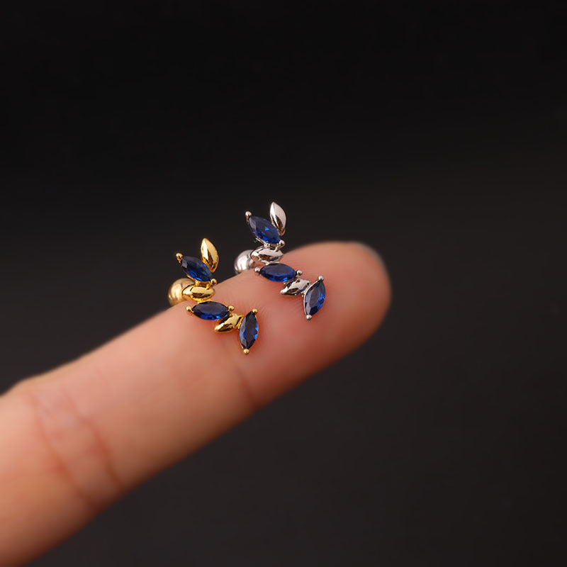 16G Cartilage Stud Earrings - Long Curved Flat Back Earrings for Women | HSPJ722 | Perfect for Daily Wear, Parties & Gifts