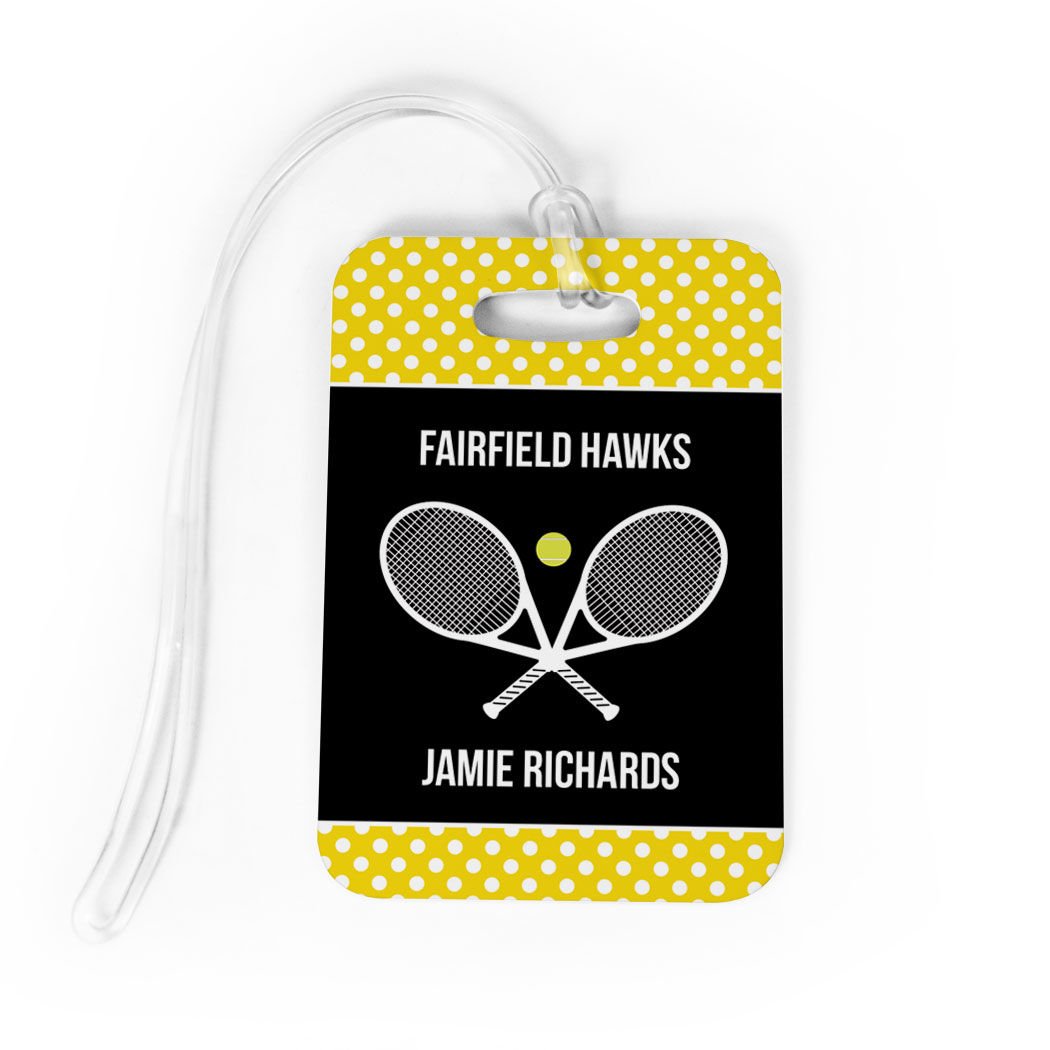 Personalized Tennis Team Luggage Tag with Rackets Design - Medium Size Yellow & Black - Perfect for Tennis Bags, Gym Bags & Travel Suitcases