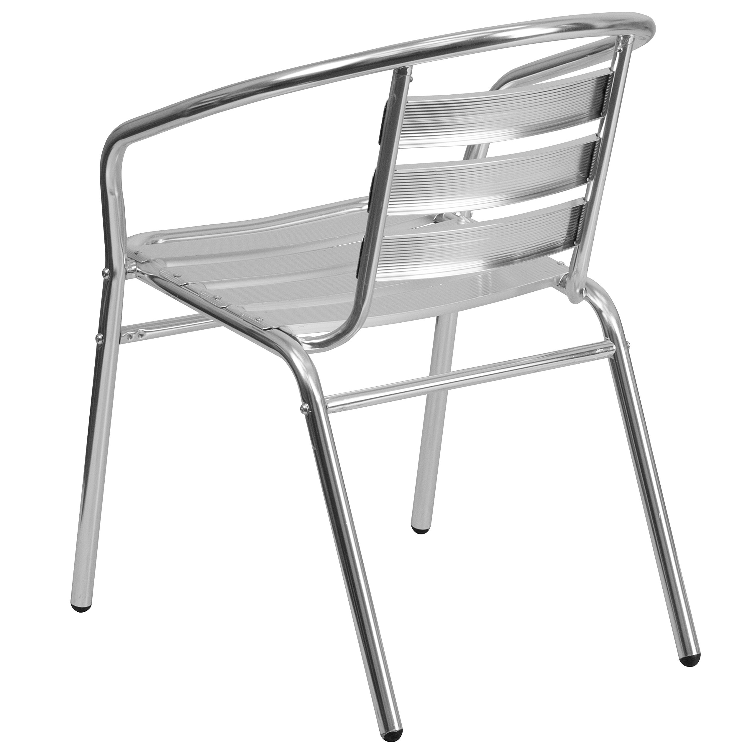 EMMA + OLIVER Aluminum Stackable Patio Chairs with Triple Slat Back & Arms - Indoor Outdoor Dining, Poolside, Garden & Restaurant Use