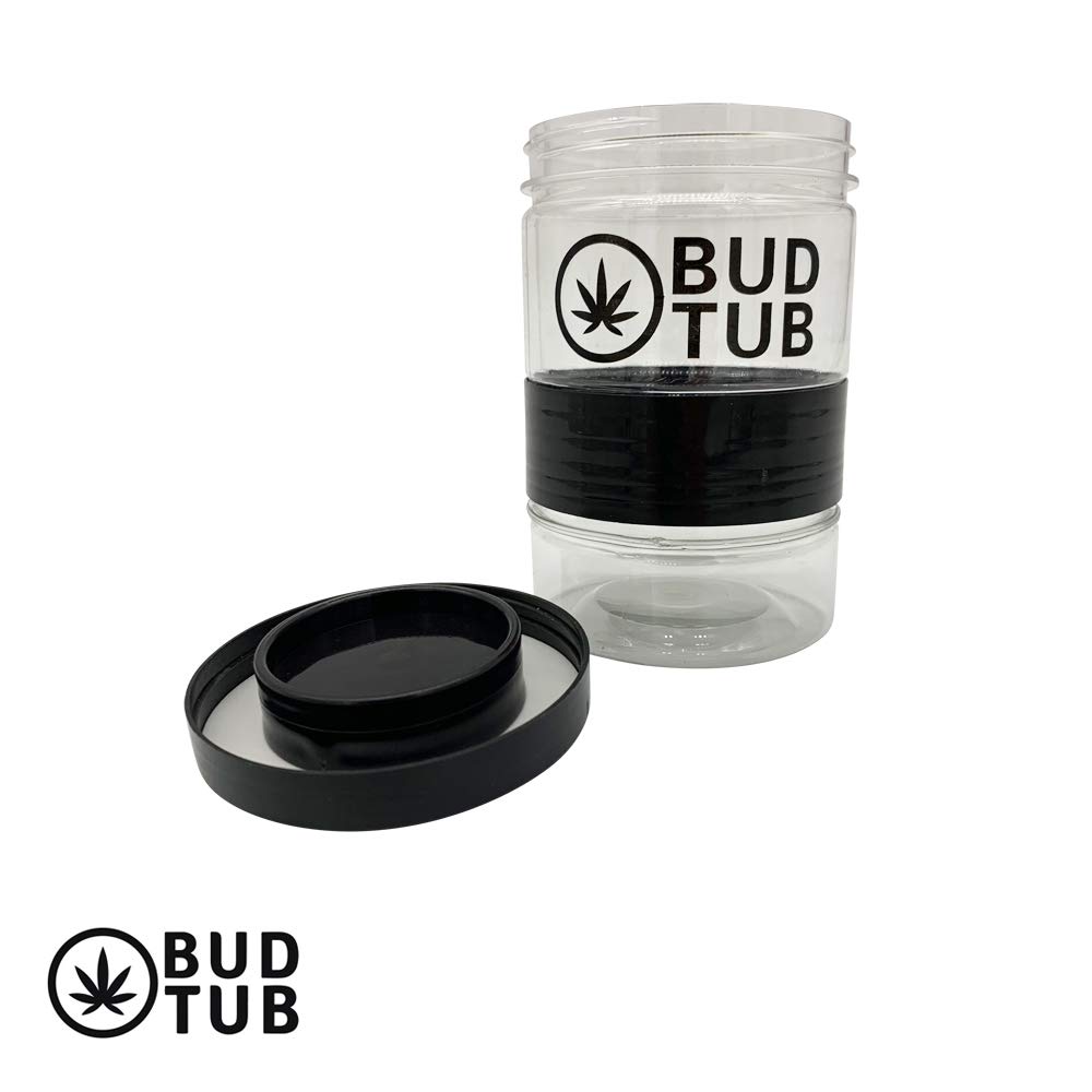 Airtight Smell Proof Herb Storage Jar with Magnetic Grinder & Shake Separator - Mini Plastic Container with Dual Seals for Freshness | Perfect for Kitchen, Travel & Cannabis Storage