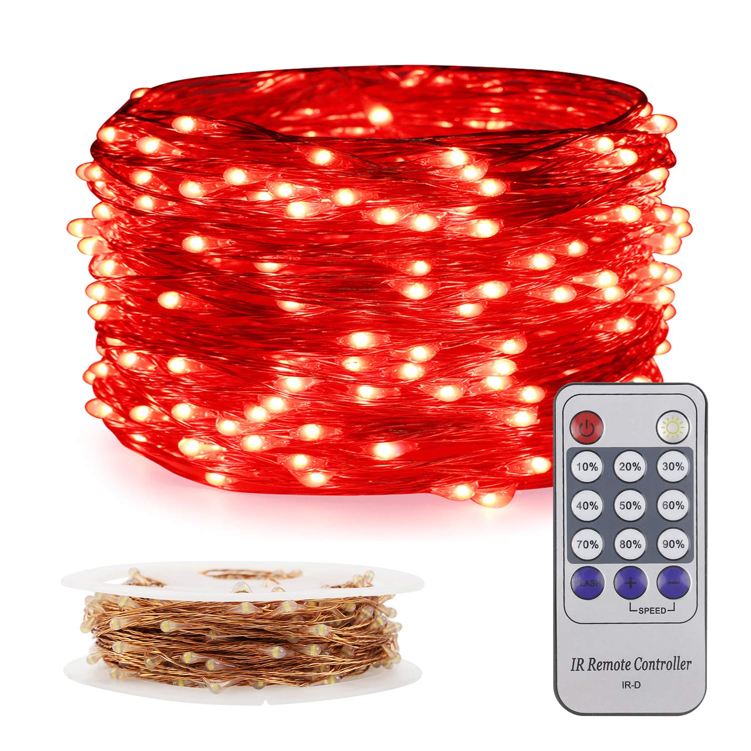 ER CHEN 33ft LED String Lights with 100 LEDs - Waterproof Fairy Lights for Indoor & Outdoor Decor - Perfect for Bedroom, Patio, Garden, Christmas Tree, and Party Decorations (Red)