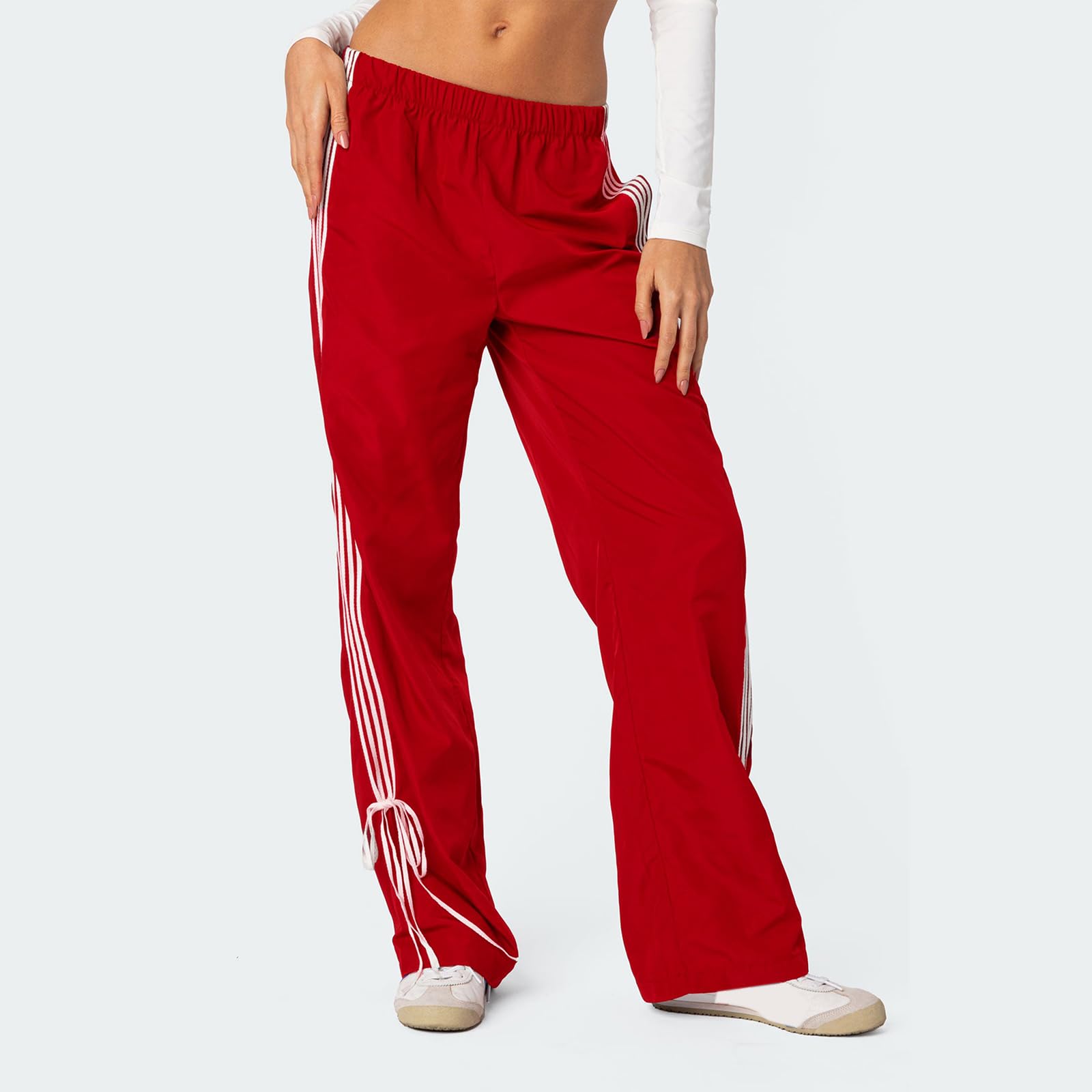 Y2K Women's Baggy Sweatpants with Side Stripes & Bow - Low Waist Straight Leg Cargo Pants | Streetwear Fashion for Casual Wear, Lounge & Hip Hop Style