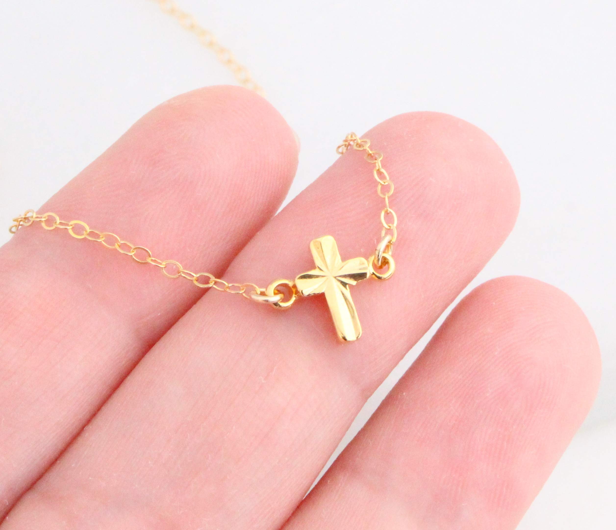 Gold Mini Small Cross Necklace - Dainty Textured Cross Pendant with Thin Chain - Elegant Religious Jewelry Gift for Women - Perfect for Daily Wear, Church Occasions & Thoughtful Present