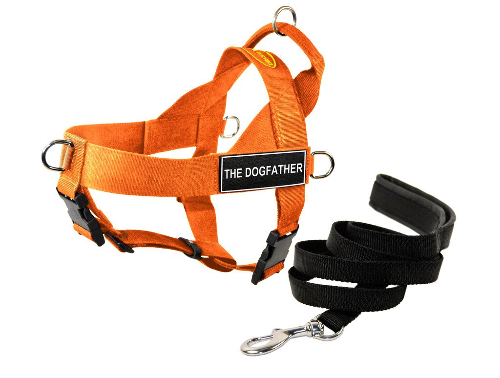 Dean & Tyler DT Universal No-Pull Dog Harness with The Dogfather Patches & Puppy Leash - Orange, X-Large - Perfect for Training, Walking & Outdoor Adventures