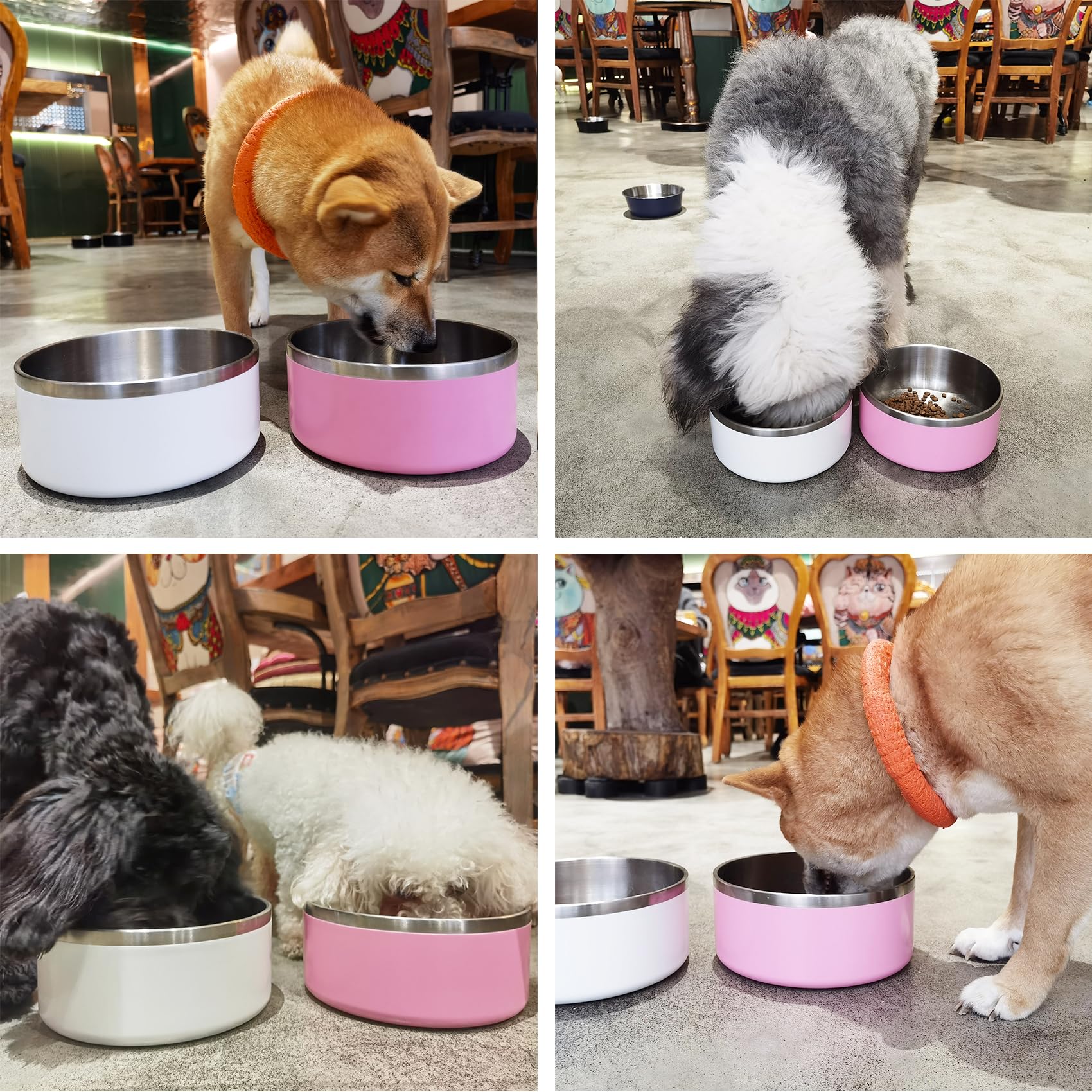 LIHONG Stainless Steel Dog Bowls - Non-Slip, Insulated Pet Food & Water Bowl for Small & Medium Dogs - Rustproof, 40oz, Pink - Perfect for Indoor/Outdoor Feeding & Travel Use