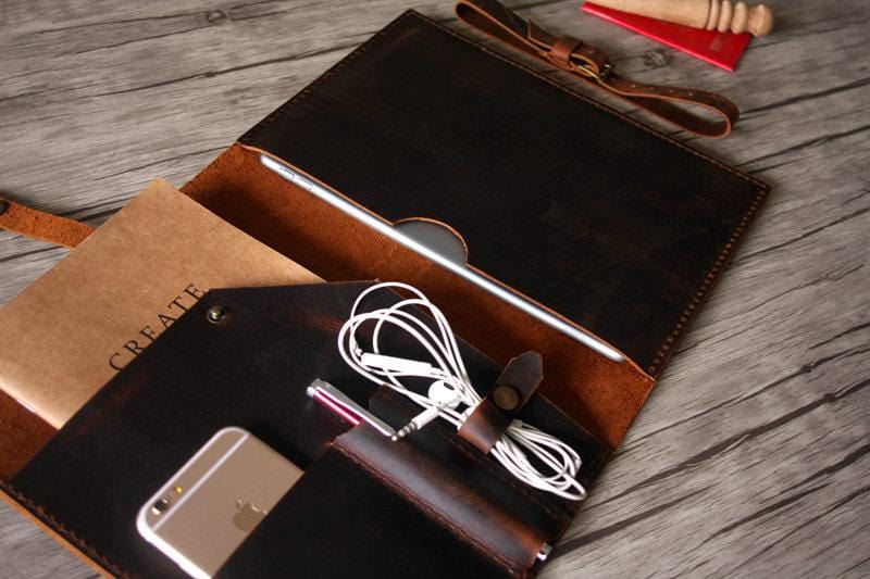 Personalized iPad Leather Portfolio Case - Dark Brown - Premium Gift for Business & Travel - Perfect for Work, Meetings & Daily Commute