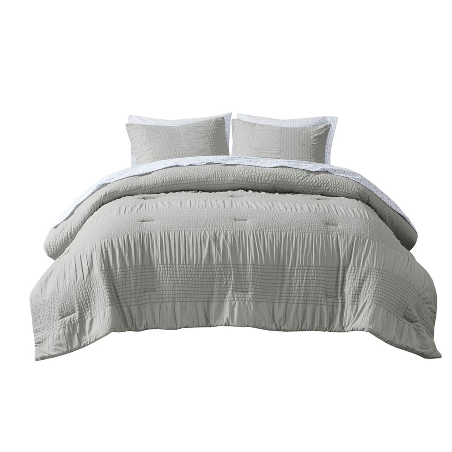 Madison Park Essentials Nimbus 7-Piece Comforter Set - Soft Polyester Bedding with Grey Finish for Queen/King Size Beds - Perfect for Modern Bedrooms & Guest Rooms