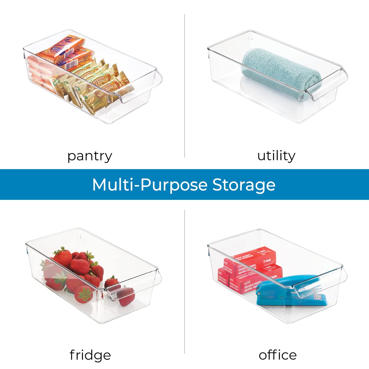 iDesign Linus Plastic Refrigerator Organizer Bin with Handle - BPA-Free Clear Food Storage Container for Fruits, Vegetables, Snacks & Drinks (11.5