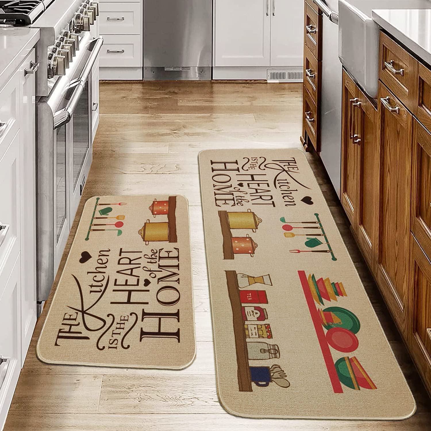 Non-Slip Washable Kitchen Floor Mats Set of 2 - Rubber Backing Anti-Fatigue Rugs for Home & Holiday Parties - Perfect for Cooking, Dishwashing & Entertaining Guests