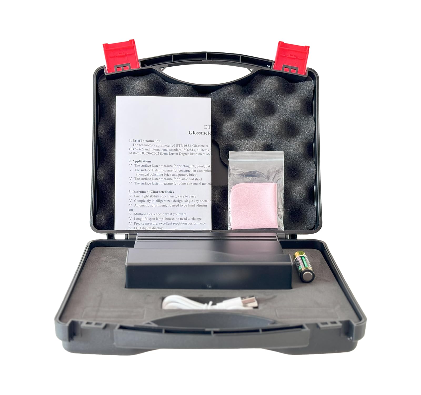 ETB-0833 Gloss Meter Tester - Self-Calibration, 20˚/60˚/85˚ Angles, 0-200GU Range - Perfect for Paint, Plastic, Metal & Automotive Surface Gloss Measurement