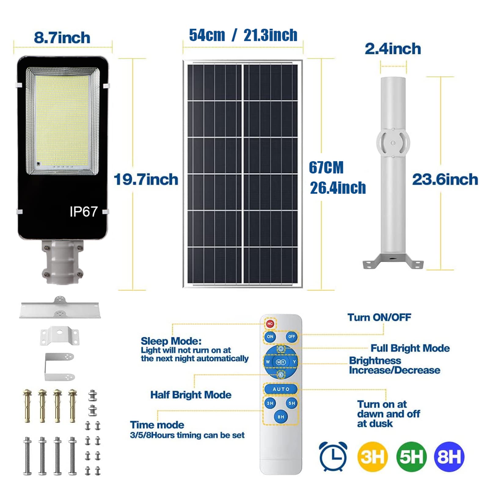 5000W Solar Street Lights Outdoor - Super Bright LED Solar Powered Commercial Street Light with Remote Control, IP67 Waterproof, Dusk to Dawn Sensor - Perfect for Parking Lots, Pathways, and Backyard Security Lighting