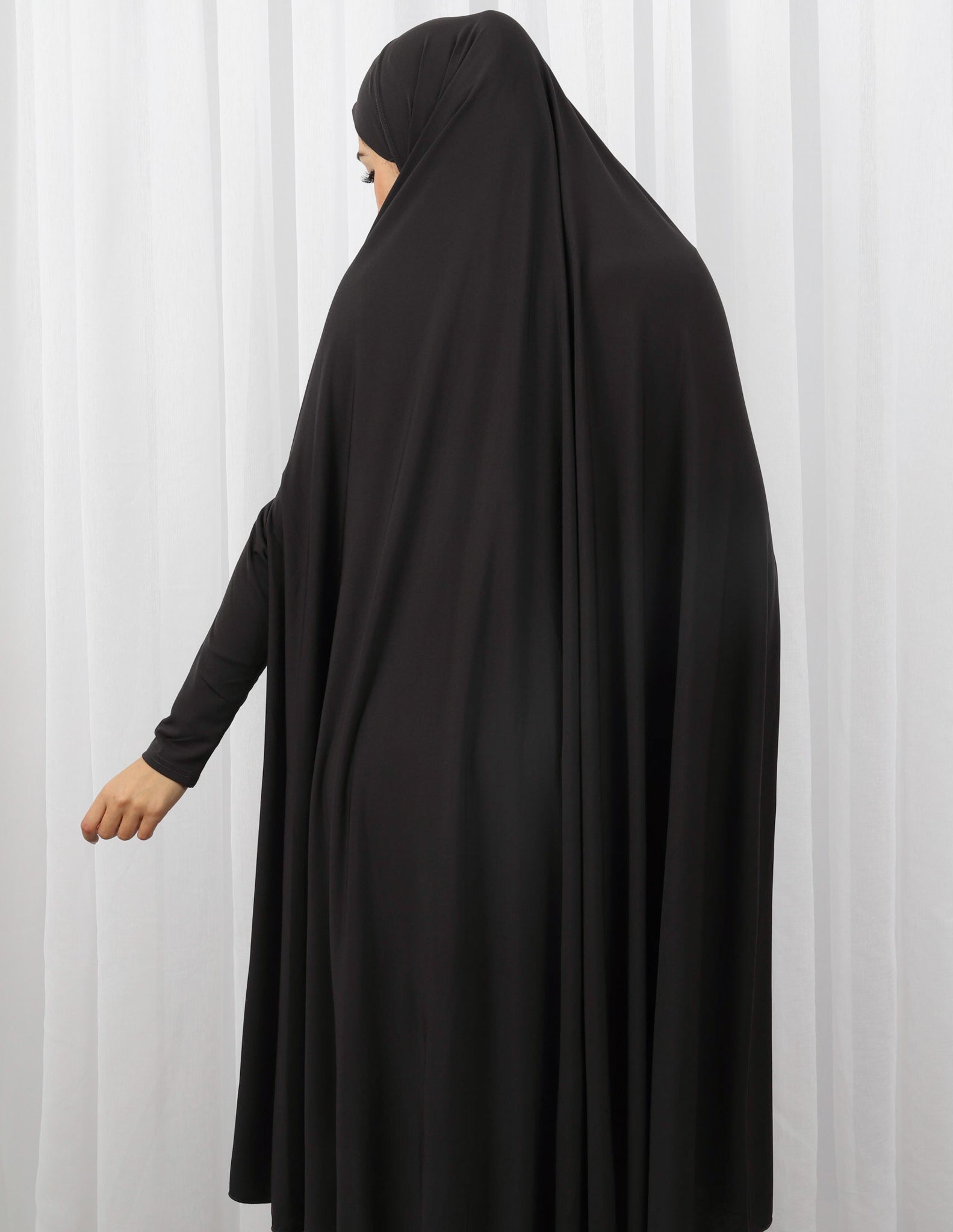 Modest Sleeve Jilbab with Cap in Elegant Black Shades - Perfect for Prayer, Travel & Everyday Wear