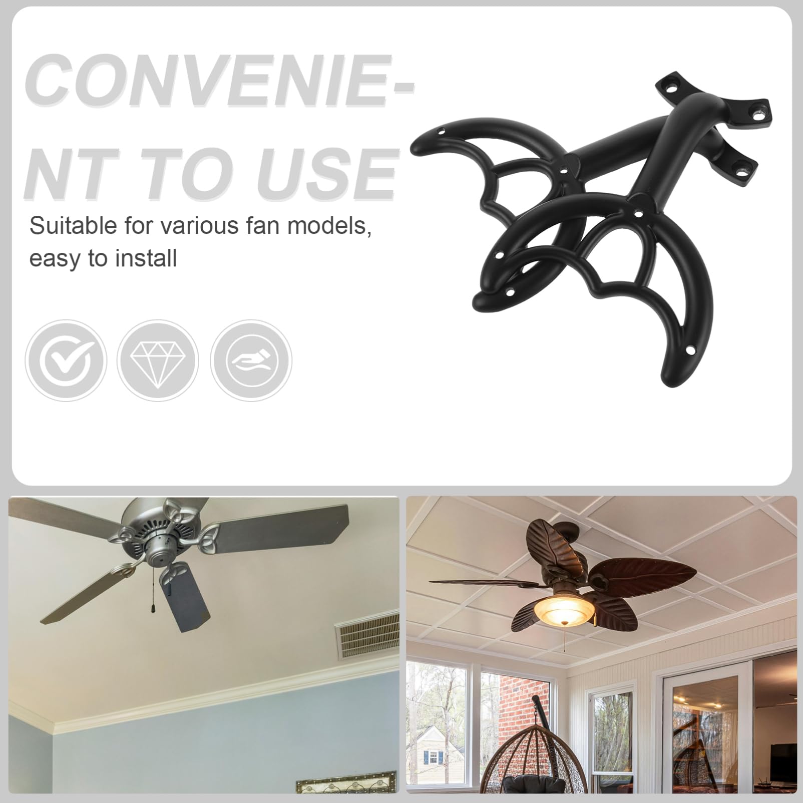 2Pcs Black Ceiling Fan Blades Replacement Arms - Durable Fan Blade Stabilizers for Worn Ceiling Fans | Perfect for Home, Office & Bedroom Cooling Systems