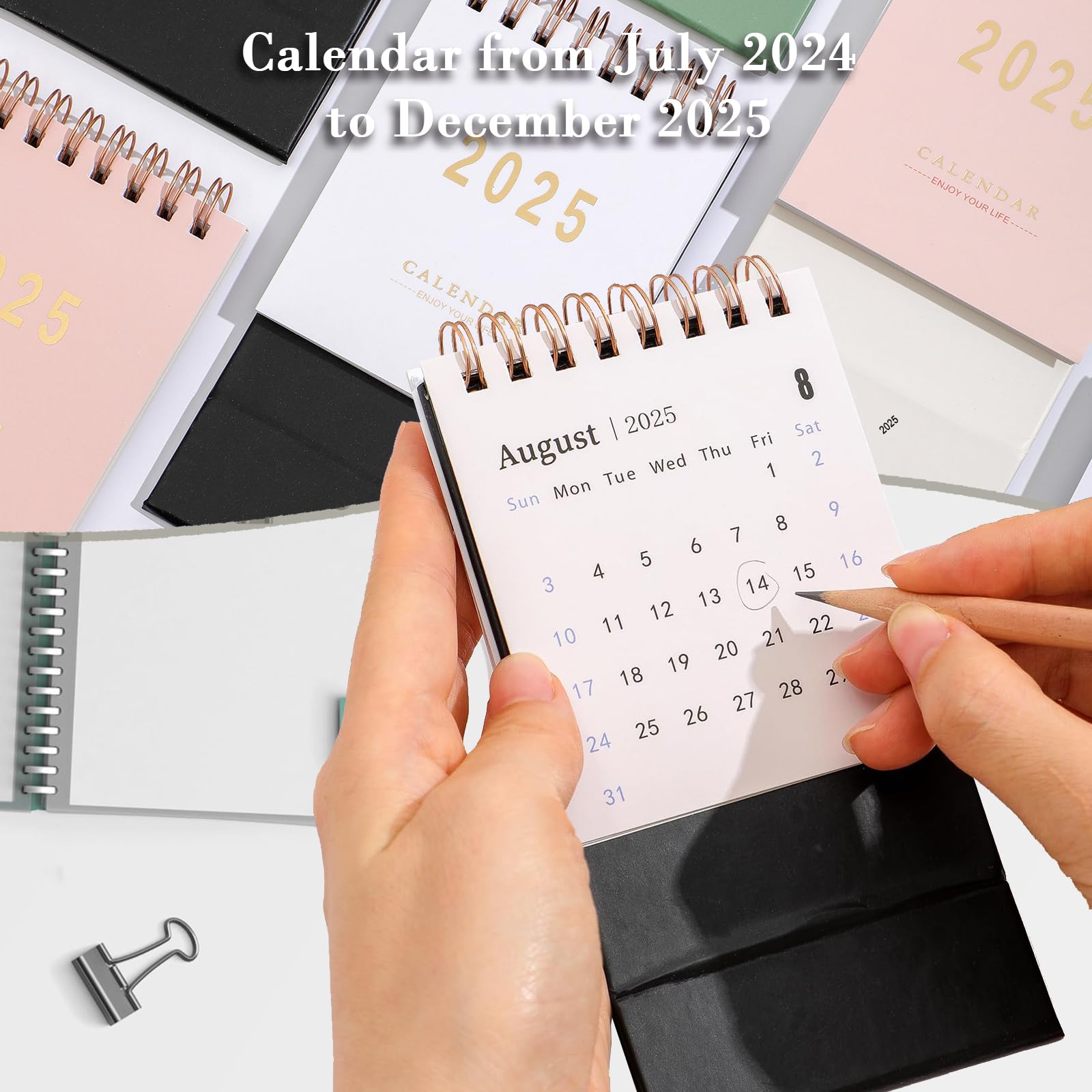 8-Piece Mini Desk Calendar Set 2025 with Gift Bag & Cards - Small Desktop Planner for Home, Office, School (4 Colors) | Perfect for Easter, Graduation, Coworker Gifts & Daily Planning Until December 2025