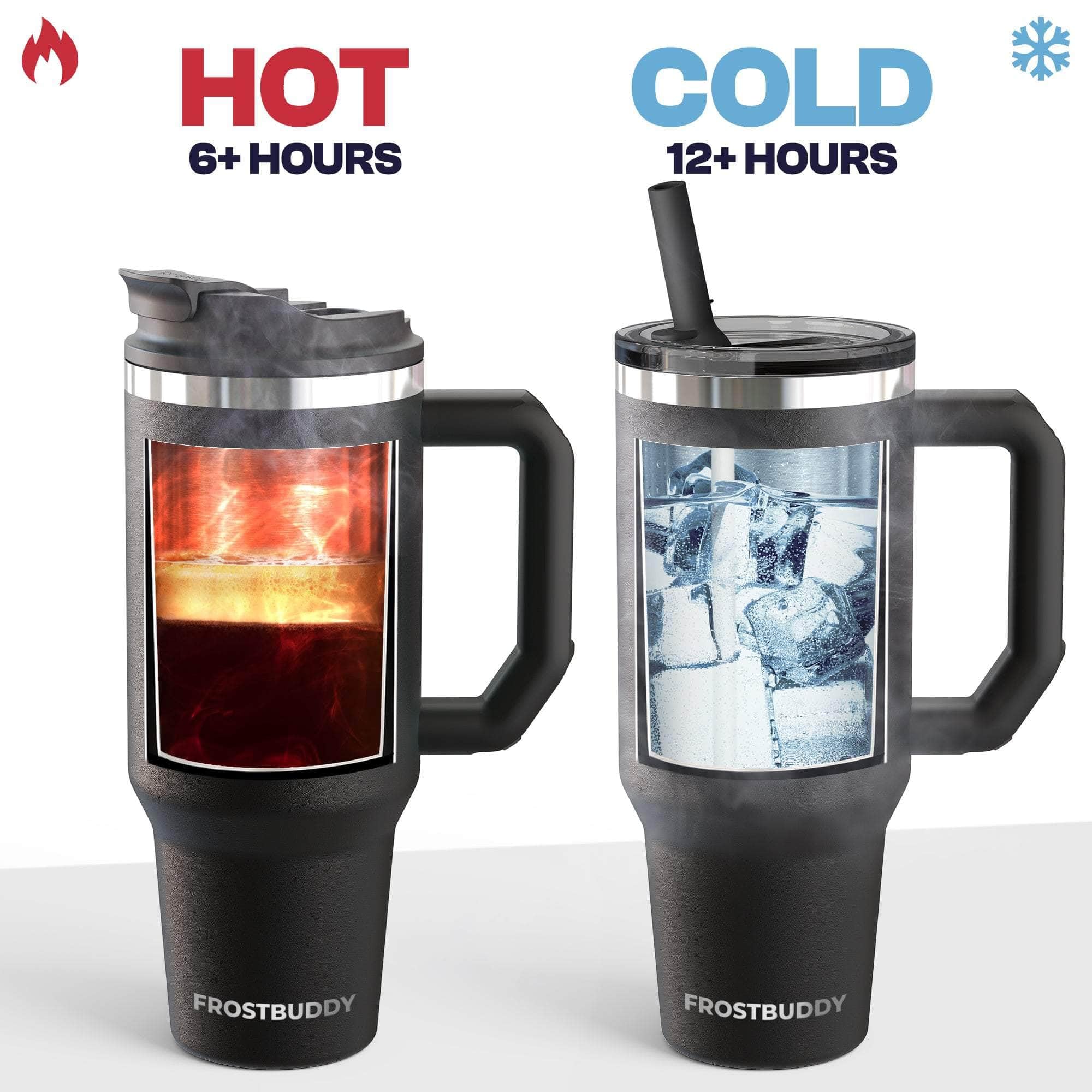 Frost Buddy Thicc Buddy - 50oz Vacuum Insulated Stainless Steel Tumbler with Lid & Straw - Leakproof Travel Mug for Hot & Cold Drinks - Fits Car Cup Holders - Perfect Gift for Men & Women (Black) - Ideal for Office, Gym, Hiking, and Road Trips