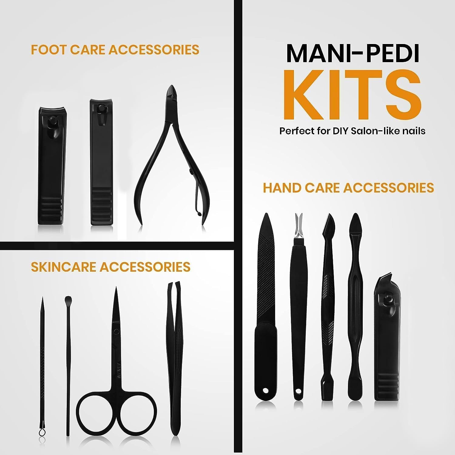 Dwiza Enterprise 12-in-1 Stainless Steel Manicure & Pedicure Kit - Professional Nail Clippers, Scissors, Acne Needle, Blackhead Remover, Cuticle Knife with Leather Travel Case - Perfect for Home, Salon & Travel Grooming