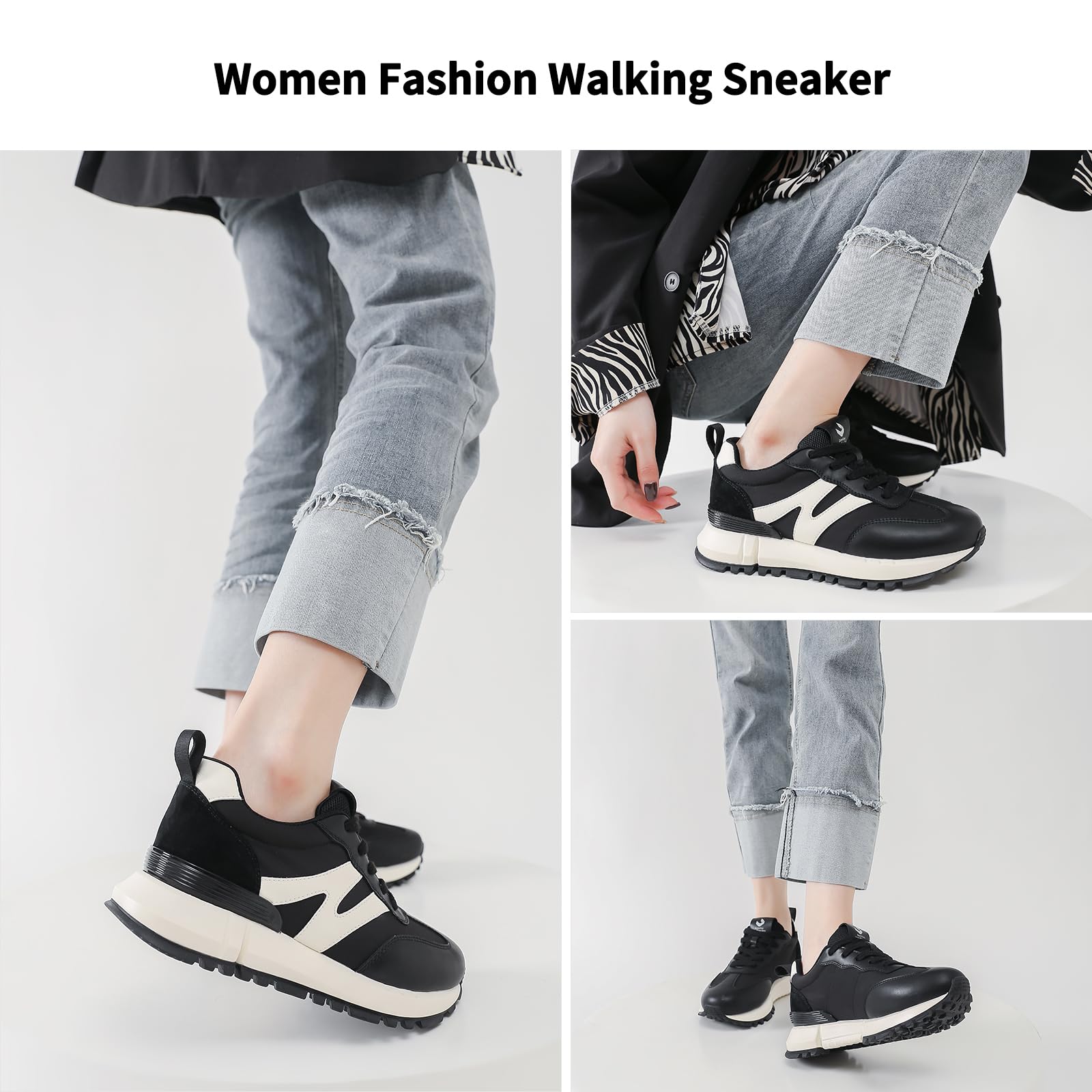 Somiliss Women's Genuine Leather & Suede Patchwork Sneakers - Non-Slip Casual Walking Shoes for Gym, Tennis & Running | Comfortable Fashion Sneakers for Workout, Travel & Everyday Wear