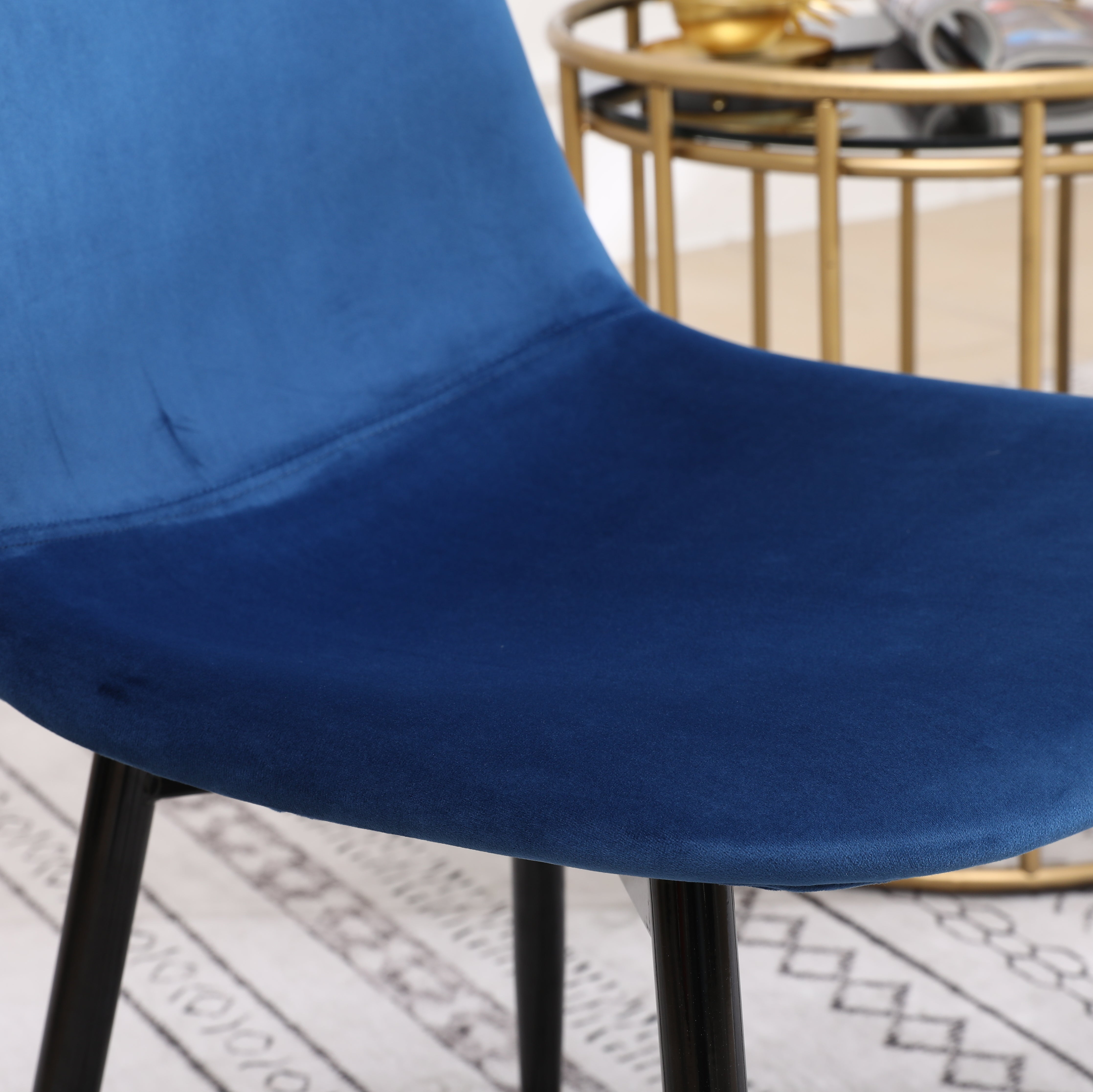 Roundhill Furniture Lassan Modern Fabric Dining Chairs - Set of 4 Navy Blue Upholstered Seats for Kitchen, Dining Room & Breakfast Nook - Comfortable Contemporary Home Decor