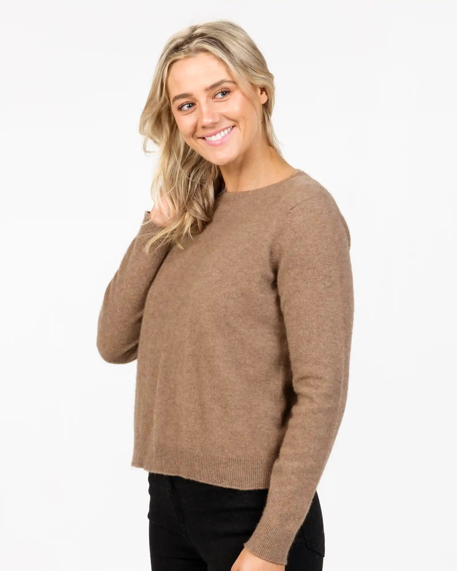 Mink Women's Cropped Crew Neck Sweater NB870 - Soft Knit Pullover for Casual Wear & Layering | Perfect for Office, Date Night & Fall Outfits